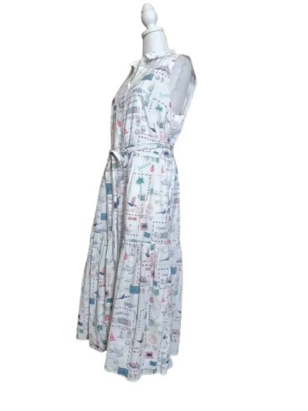 J.CREW Re-Imagined Graphic Print Sleeveless Belted Midi Shirt Dress 10
